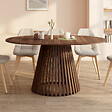 ID MARKET - Table à manger extensible ronde CARMEN 4-8 personnes pied noyer en lattes et plateau noyer 110-150 cm - vignette