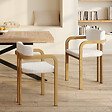 ID MARKET - Lot de 2 chaises de salle à manger, fauteuils de table ESMA en métal effet bois et tissu bouclette avec accoudoirs - vignette