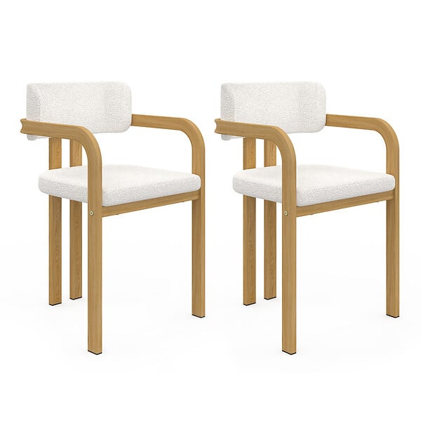 ID MARKET - Lot de 2 chaises de salle à manger, fauteuils de table ESMA en métal effet bois et tissu bouclette avec accoudoirs - large