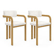 ID MARKET - Lot de 2 chaises de salle à manger, fauteuils de table ESMA en métal effet bois et tissu bouclette avec accoudoirs - vignette