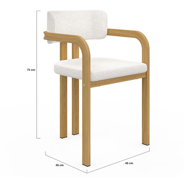 ID MARKET - Lot de 2 chaises de salle à manger, fauteuils de table ESMA en métal effet bois et tissu bouclette avec accoudoirs - large