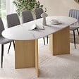 ID MARKET - Table  à manger extensible ovale MARTHE 6 -10 personnes plateau marbre blanc ALASKA et bois façon hêtre 160-200 cm - vignette