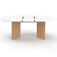 ID MARKET - Table  à manger extensible ovale MARTHE 6 -10 personnes plateau marbre blanc ALASKA et bois façon hêtre 160-200 cm - vignette