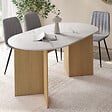 ID MARKET - Table  à manger extensible ovale MARTHE 6 -10 personnes plateau marbre blanc ALASKA et bois façon hêtre 160-200 cm - vignette