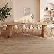 ID MARKET - Table à manger extensible ronde CARMEN 4-12  personnes pied bois en lattes et plateau bois 110-300 cm - vignette