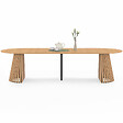 ID MARKET - Table à manger extensible ronde CARMEN 4-12  personnes pied bois en lattes et plateau bois 110-300 cm - vignette