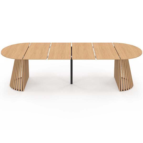 ID MARKET - Table à manger extensible ronde CARMEN 4-12  personnes pied bois en lattes et plateau bois 110-300 cm - large