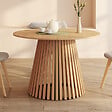 ID MARKET - Table à manger extensible ronde CARMEN 4-12  personnes pied bois en lattes et plateau bois 110-300 cm - vignette