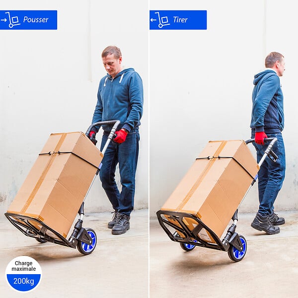 HOSTRÃ–M - Diable pliant Aluminium pour Charge Lourde, Diable pliable Demenagement, Transport matériau, Grandes Roues, Charge Max. 200kg, Garantie 5 ans, Hostrom - large