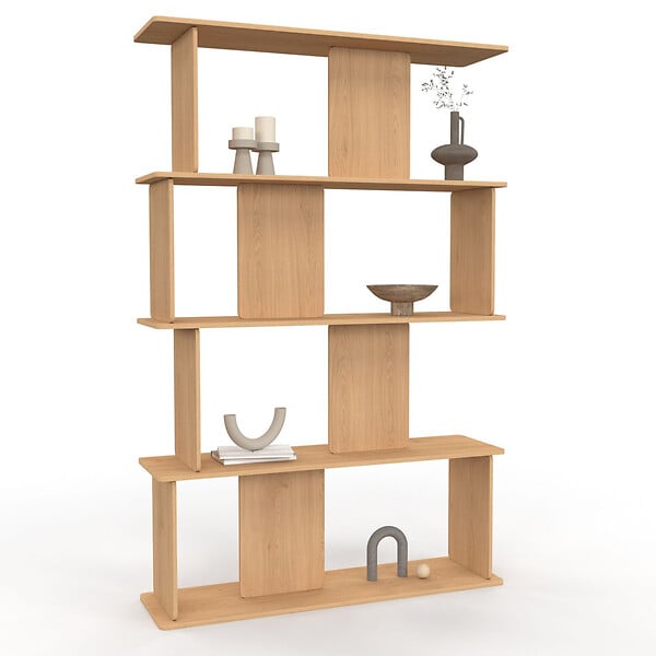 ID MARKET - Etagère 4 niveaux japandi CAPUCINE asymétrique façon hêtre design arrondi - large