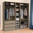 ID MARKET - Dressing modulable TAYLOR 200 x 55 x 200 cm 3 modules avec penderies + étagères + tiroirs hêtre et noir - vignette