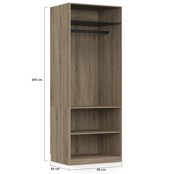 ID MARKET - Dressing modulable TAYLOR 200 x 55 x 200 cm 3 modules avec penderies + étagères + tiroirs hêtre et noir - large