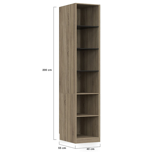 ID MARKET - Dressing modulable TAYLOR 200 x 55 x 200 cm 3 modules avec penderies + étagères + tiroirs hêtre et noir - large