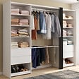 ID MARKET - Dressing double XXL MERYL 220 cm avec porte pantalons + étagères + tiroirs + rangements à chaussures blanc et gris - vignette