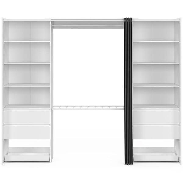 ID MARKET - Dressing double XXL MERYL 220 cm avec porte pantalons + étagères + tiroirs + rangements à chaussures blanc et gris - large