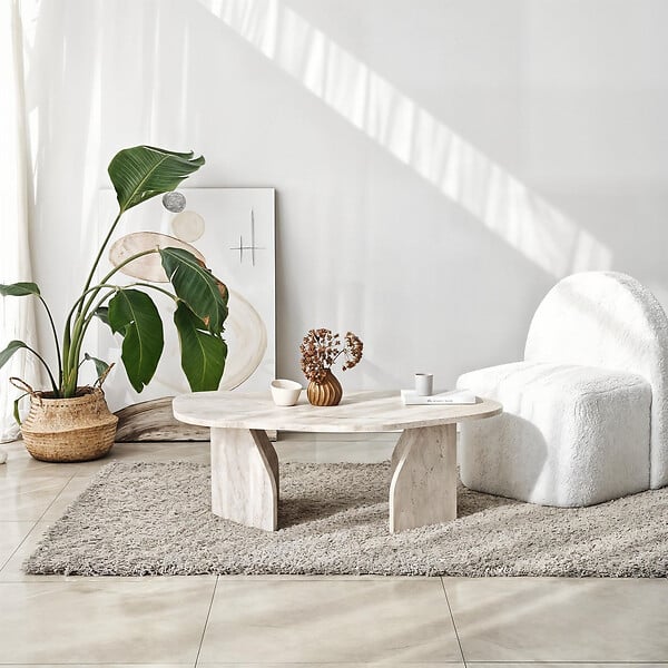HABITAT ET JARDIN - Table basse en bois "Rock" 100 x 60 x 35 cm - Travertin - large
