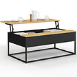 ID MARKET - Table basse plateau relevable rectangulaire BOSTON 100 cm noir plateau bois design industriel - vignette