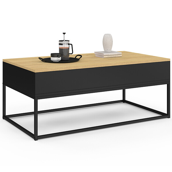 ID MARKET - Table basse plateau relevable rectangulaire BOSTON 100 cm noir plateau bois design industriel - large