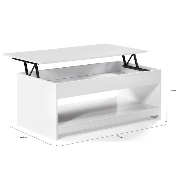 ID MARKET - Table basse rectangulaire plateau relevable SOA bois blanc - large