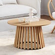ID MARKET - Table basse ronde CARMEN 70 cm pied bois en lattes et plateau bois - vignette