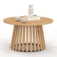 ID MARKET - Table basse ronde CARMEN 70 cm pied bois en lattes et plateau bois - vignette