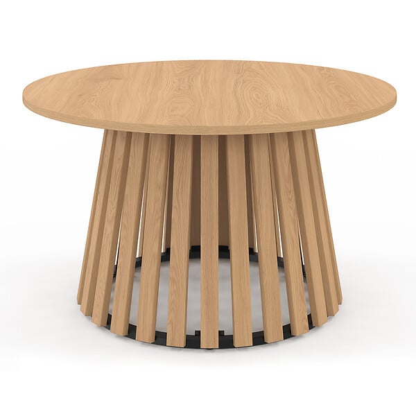 ID MARKET - Table basse ronde CARMEN 70 cm pied bois en lattes et plateau bois - large