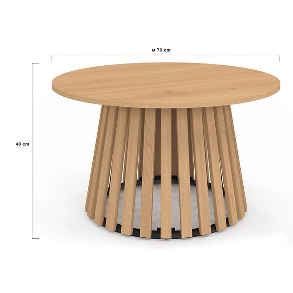 ID MARKET - Table basse ronde CARMEN 70 cm pied bois en lattes et plateau bois - large