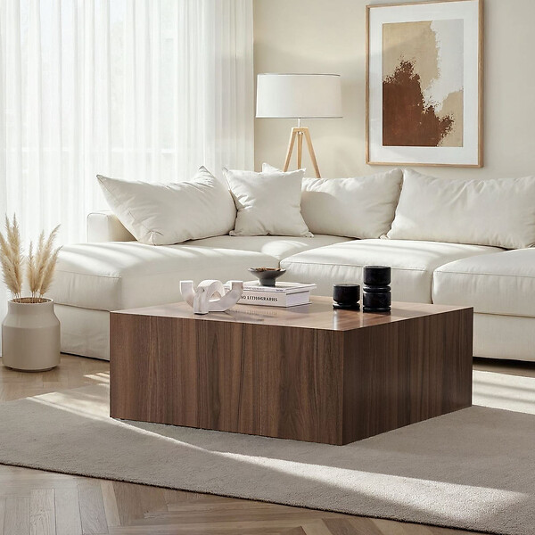 HABITAT ET JARDIN - Table Basse en MDF "Prizma" - 90 x 90 x 35 cm - Noyer - large