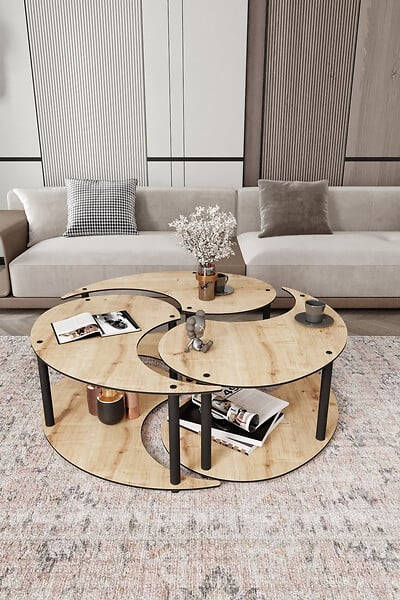 HABITAT ET JARDIN - Ensemble de table basse en bois "Yin" 70 x 70 x 38 cm - Chêne - large