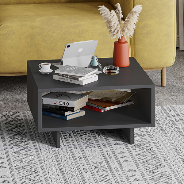 HABITAT ET JARDIN - Table basse en bois "Hola" - 60 x 60 x 32 cm - Gris anthracite - large