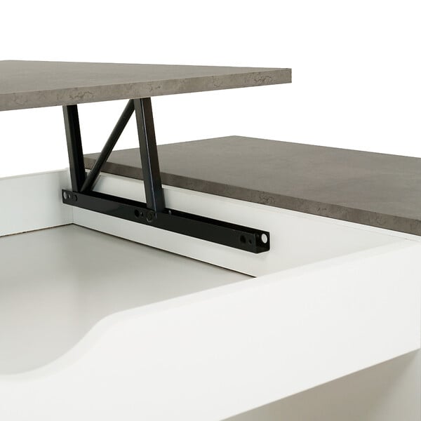ID MARKET - Table basse plateau relevable rectangulaire ELEA avec coffre bois blanc et effet béton - large