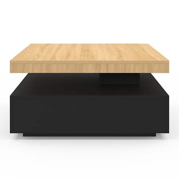 ID MARKET - Table basse carrée pivotante THEA 70 cm bois et noir - large