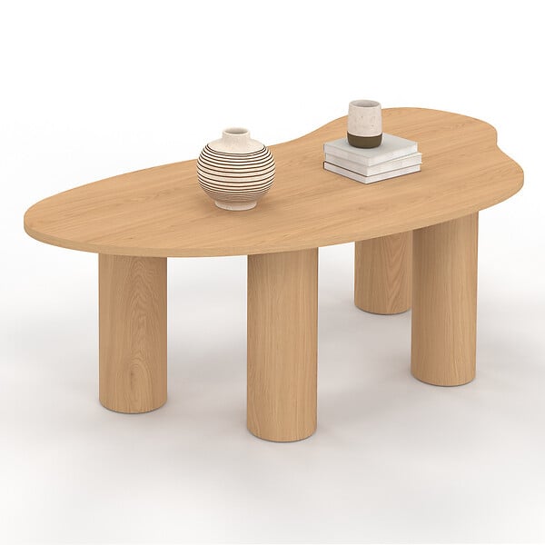 ID MARKET - Table basse ORGANIQUE 100 cm bois effet hêtre - large