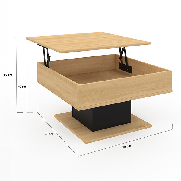 ID MARKET - Table basse plateau relevable EDEN carrée bois et noir - large