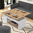 ID MARKET - Table basse plateau relevable rectangulaire convertible en table à manger ELEA 100 cm bois blanc et façon hêtre - vignette