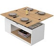 ID MARKET - Table basse plateau relevable rectangulaire convertible en table à manger ELEA 100 cm bois blanc et façon hêtre - vignette