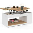 ID MARKET - Table basse plateau relevable rectangulaire convertible en table à manger ELEA 100 cm bois blanc et façon hêtre - vignette