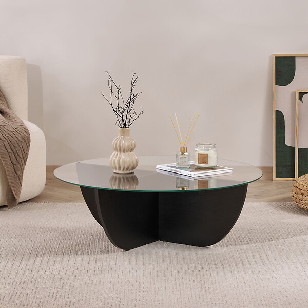 HABITAT ET JARDIN - Table basse en verre "Liya" 90 x 90 x 30 cm - Bois Noir - large