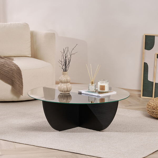 HABITAT ET JARDIN - Table basse en verre "Liya" 90 x 90 x 30 cm - Bois Noir - large