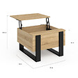 ID MARKET - Table basse carrée plateau relevable 70 cm PHOENIX bois et noir - vignette