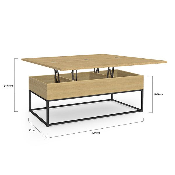 ID MARKET - Table basse rectangulaire relevable convertible en table à manger DETROIT design industriel - large