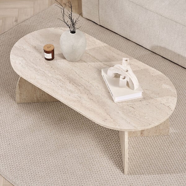 HABITAT ET JARDIN - Table basse en bois "Melina" 120 x 60 x 40 cm - Travertin - large