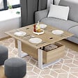 ID MARKET - Table basse plateau relevable rectangulaire convertible en table à manger PHOENIX 97,5 cm bois et blanc - vignette