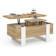 ID MARKET - Table basse plateau relevable rectangulaire convertible en table à manger PHOENIX 97,5 cm bois et blanc - vignette