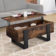 ID MARKET - Table basse plateau relevable rectangulaire PHOENIX bois effet vieilli et noir - vignette