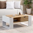 ID MARKET - Table basse rectangulaire BERYL avec tiroir bois blanc et façon hêtre - vignette