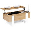 ID MARKET - Table basse plateau relevable rectangulaire PHOENIX bois et blanc - vignette