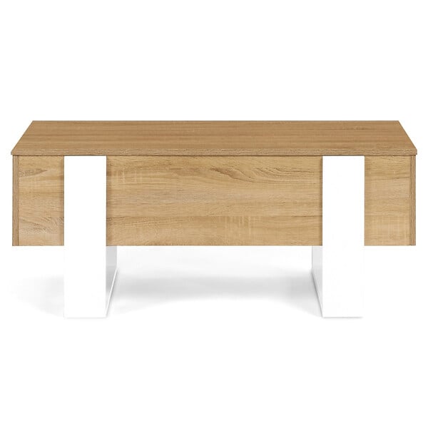 ID MARKET - Table basse plateau relevable rectangulaire PHOENIX bois et blanc - large