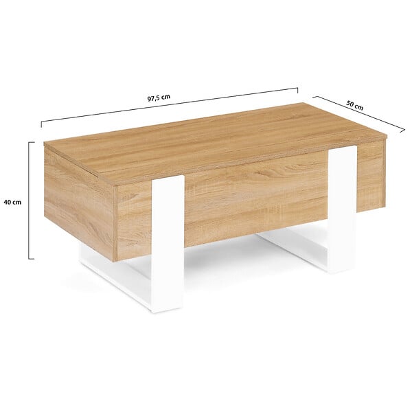 ID MARKET - Table basse plateau relevable rectangulaire PHOENIX bois et blanc - large