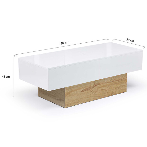 ID MARKET - Table basse coulissante rectangulaire MARTA bois imitation hêtre et blanc - large